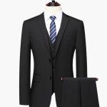 Men's Three-Piece Suit with Button Placket and Long Sleeves