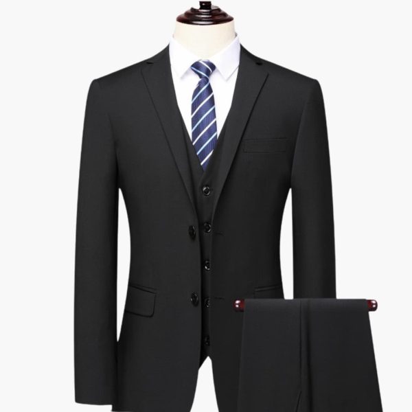 Men's Three-Piece Suit with Button Placket and Long Sleeves