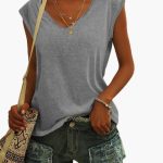 Women's V-Neck Top with Cap Sleeves and Stretch Material - Image 4