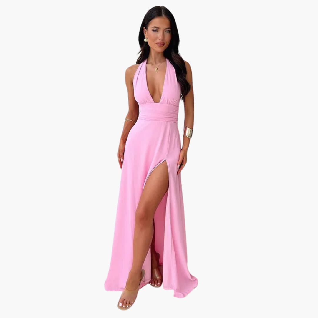 4_2_69c3a9d1-2185-4f04-b90b-1234751cccb6.jpg Maxi Dress with Slit - Elegant Women's Evening Dress Halter Neck - Image 1