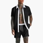 Men's Summer Set with Short Sleeve Shirt and Drawstring Shorts - Image 2