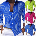 Striped Casual Shirt for Men – Long Sleeve with Notched Collar - Image 4