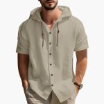 Men's Hooded Summer Shirt with Short Sleeves and Button Placket - Image 4