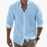 Men's Summer Casual Shirt with Long Sleeves and Stand-Up Collar - Image 3