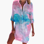 Women's Shirt Dress with Long Sleeves and Button Placket - Image 4