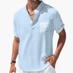 Men's Summer T-Shirt with Button Placket and Stand-Up Collar - Image 4