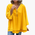 Half-Zip Long Sleeve Shirt - Women's V-Neck Casual Top - Image 4