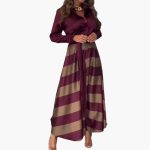 Striped Maxi Dress for Women - with Shirt Collar and Belt - Image 2