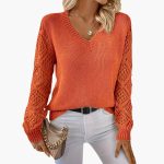 Women's Fine Knit Sweater with V-Neck and Long Sleeves - Image 5