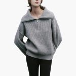 Women's Sweater with Zip Neck and Ribbed Surface - Image 11