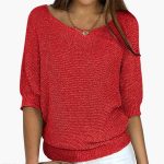 Women’s Pullover Sweater with Wide Neckline and Half Sleeves - Image 3