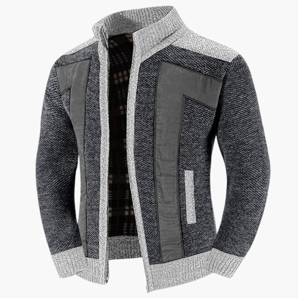 Men's Zip-Up Cardigan with Ribbed Cuffs