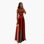 Colorful Cut-Out Maxi Dress for Women - Bandeau & Ombre - Image 4