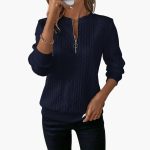 Women's pullover with zipper at the neckline and cable knit surface - Image 18