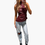 Faux Leather Top for Women – Sleeveless, Elegant Design - Image 4