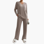 Women's Lounge Set with V-Neck and Ribbed Surface - Image 4