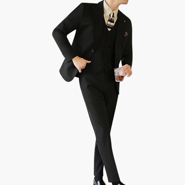 Men's Three-Piece Suit with Vest and Slim Fit Cut