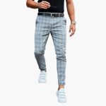 Men's Slim Fit Trousers with Check Pattern and Slim Leg - Image 3