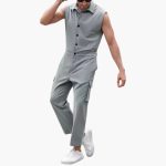 Sleeveless Jumpsuit for Men with Cargo Pockets and Button Placket - Image 4