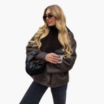 Elegant Women's Leather Jacket in Brown – Warm and Long-Sleeved - Image 2
