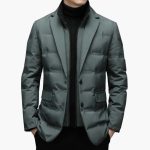 Men's Blazer Jacket with Notched Lapel and Button Placket