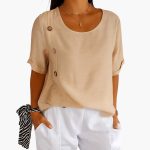 Women's Short Sleeve Blouse with Side Buttons - Image 2