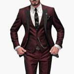 Men's Three-Piece Suit with Notch Lapel and Button Closure