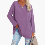 Women's Oversized V-Neck Long Sleeve Shirt – Comfortable & Casual - Image 4