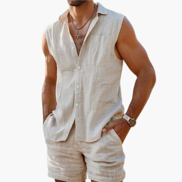 Men's Set with Sleeveless Shirt and Shorts for Summer