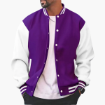 Men's Varsity Bomber Jacket with Snap Buttons and Ribbed Trim - Image 4