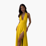 Maxi Dress with Slit & Halter Neck - Women's Evening Wear - Image 4