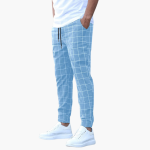 Men’s Check Pants with Adjustable Waistband and Straight Legs - Image 5