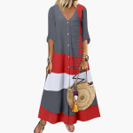 Long Knit Dress for Women - V-Neck, Side Straps - Image 3