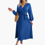 Elegant Maxi Dress with Long Sleeves for Women - Pleated Design - Image 4