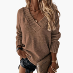 V-Neck Knit Sweater for Women – Elegant and Soft Top - Image 3