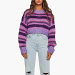 Women's Oversized Sweater with Striped Pattern and Round Neckline - Image 5