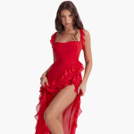 Ruffled Summer Dress for Women – Maxi Dress with High Slit - Image 4