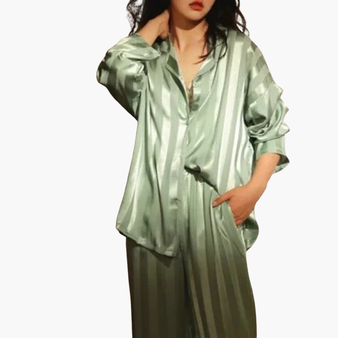 5-2025-09-16T140057.593.jpg Women's Satin Pajama Set with Long Sleeve Shirt and Pants - Image 1