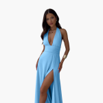 Maxi Dress with Slit & Halter Neck - Women's Evening Wear - Image 5