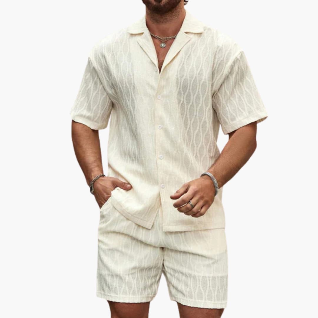 5_22_d1e1a922-65a1-4e4b-94b6-cd23397b36e7.jpg Men's Two-Piece Set Made of Lightweight Fabric with Shirt and Shorts - Image 1
