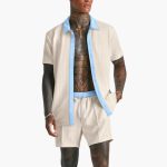 Men's Summer Set with Short Sleeve Shirt and Drawstring Shorts - Image 4