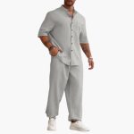 Men's Set with Short Sleeve Shirt and Long Pants for Summer - Image 4