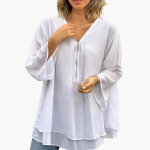 Half-Zip Long Sleeve Shirt - Women's V-Neck Casual Top - Image 5