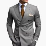 Men's Two-Piece Suit with Double-Breasted Jacket and Slim Fit Pants - Image 4