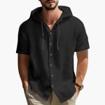 Men's Hooded Summer Shirt with Short Sleeves and Button Placket - Image 2