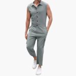 Sleeveless Jumpsuit for Men with Cargo Pockets and Button Placket - Image 2
