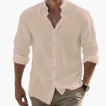 Men's Summer Casual Shirt with Long Sleeves and Stand-Up Collar - Image 2
