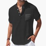 Men's Summer T-Shirt with Button Placket and Stand-Up Collar - Image 2