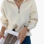 Women's Sweater with Zip Neck and Ribbed Surface - Image 10