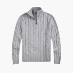 Men's Sweater with Zip Neck and Cable Knit Surface